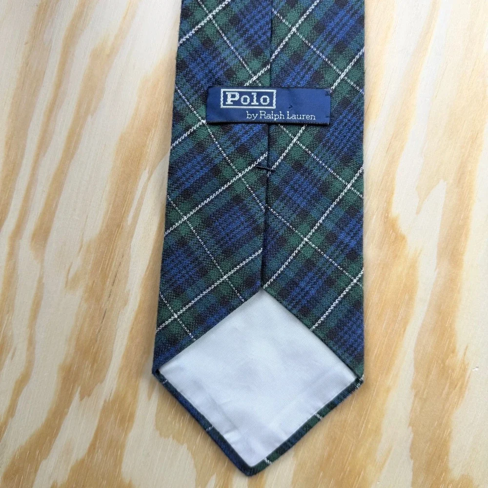Polo Ralph Lauren Tie Men Blue Green Plaid Black Watch Tartan Cotton USA Made